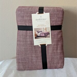 New Hearth & Hand with Magnolia Reversible Duvet Cover Set Burgundy King 3-Piece